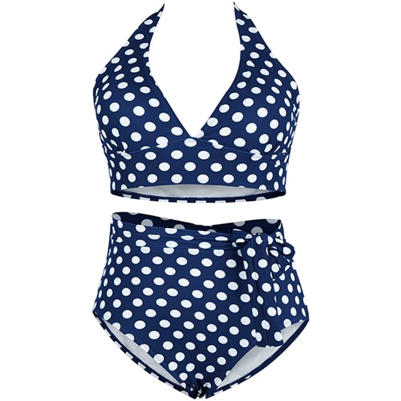 Polka Dot High Waisted Halter Bikini Set - Picture 4 of 9
